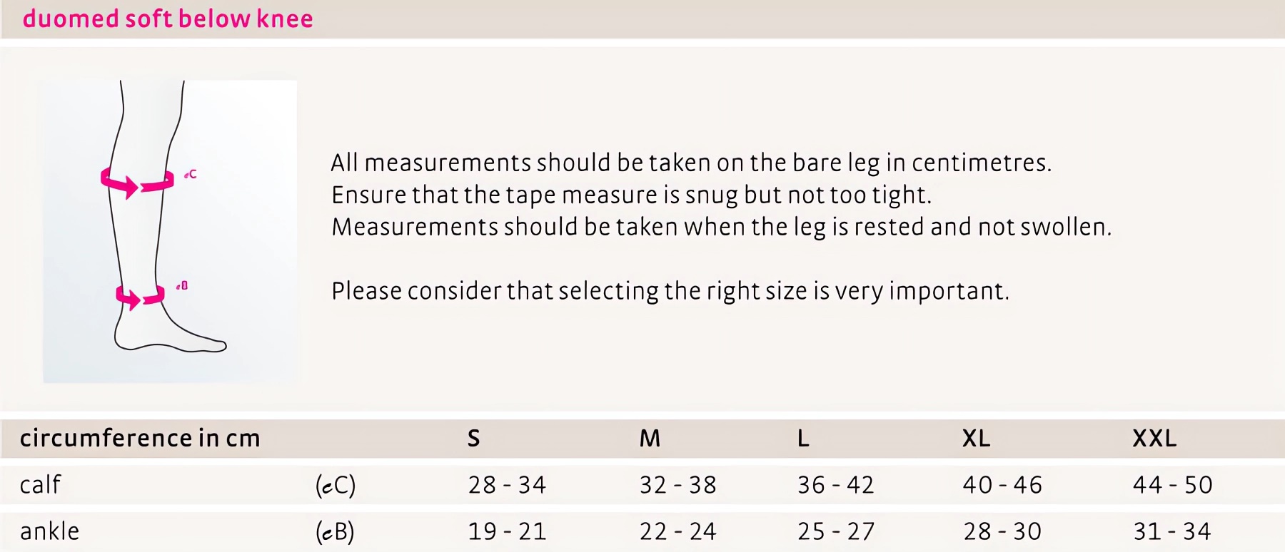 Duomed Soft below knee size chart