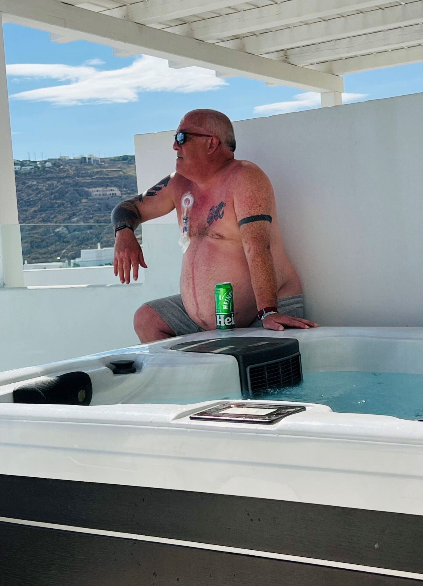 Simon enjoying a refreshing beverage
