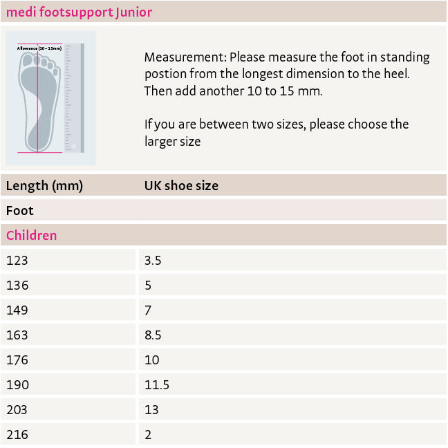 medi footsupport junior size guide